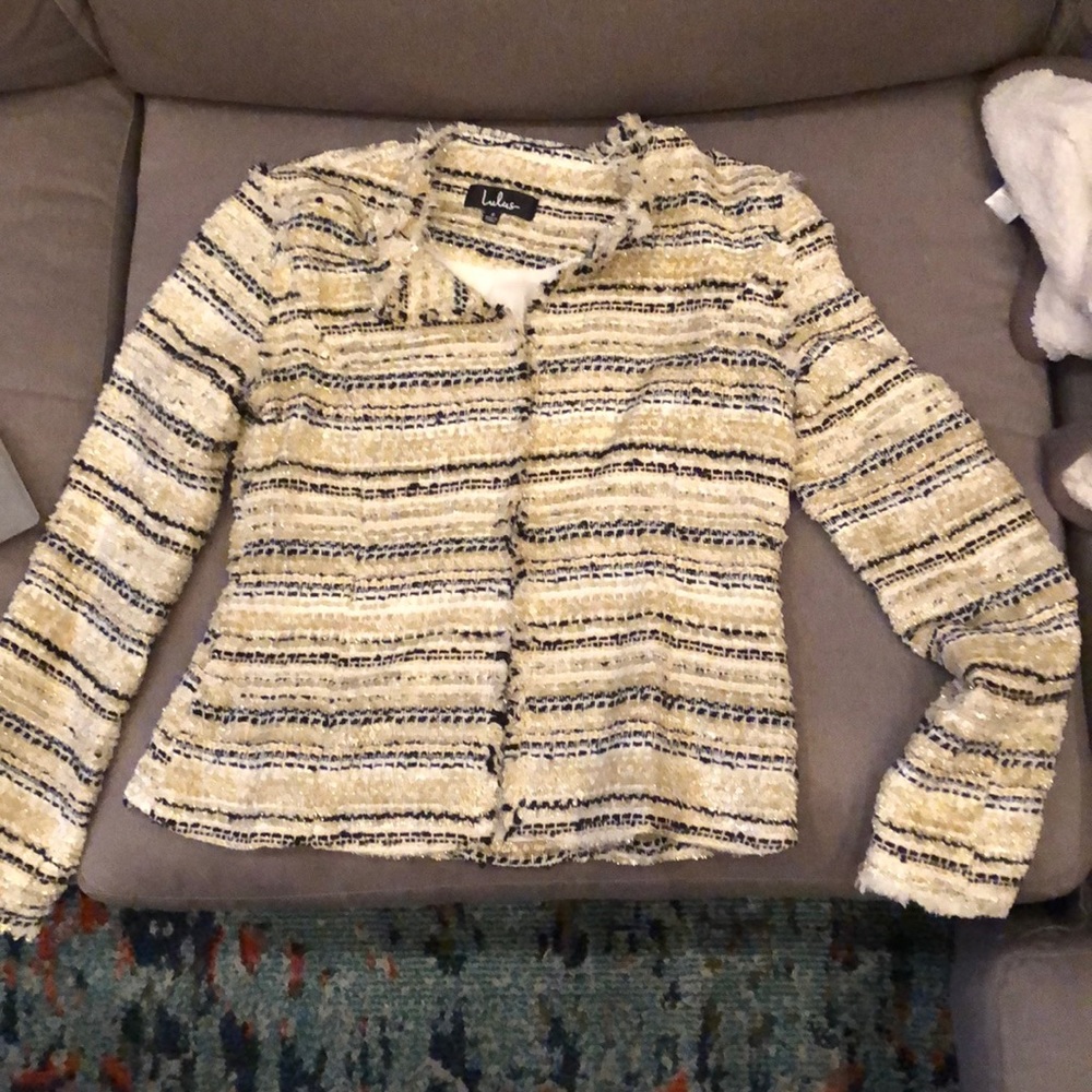 Cream, black, sparkly striped Tweed blazer